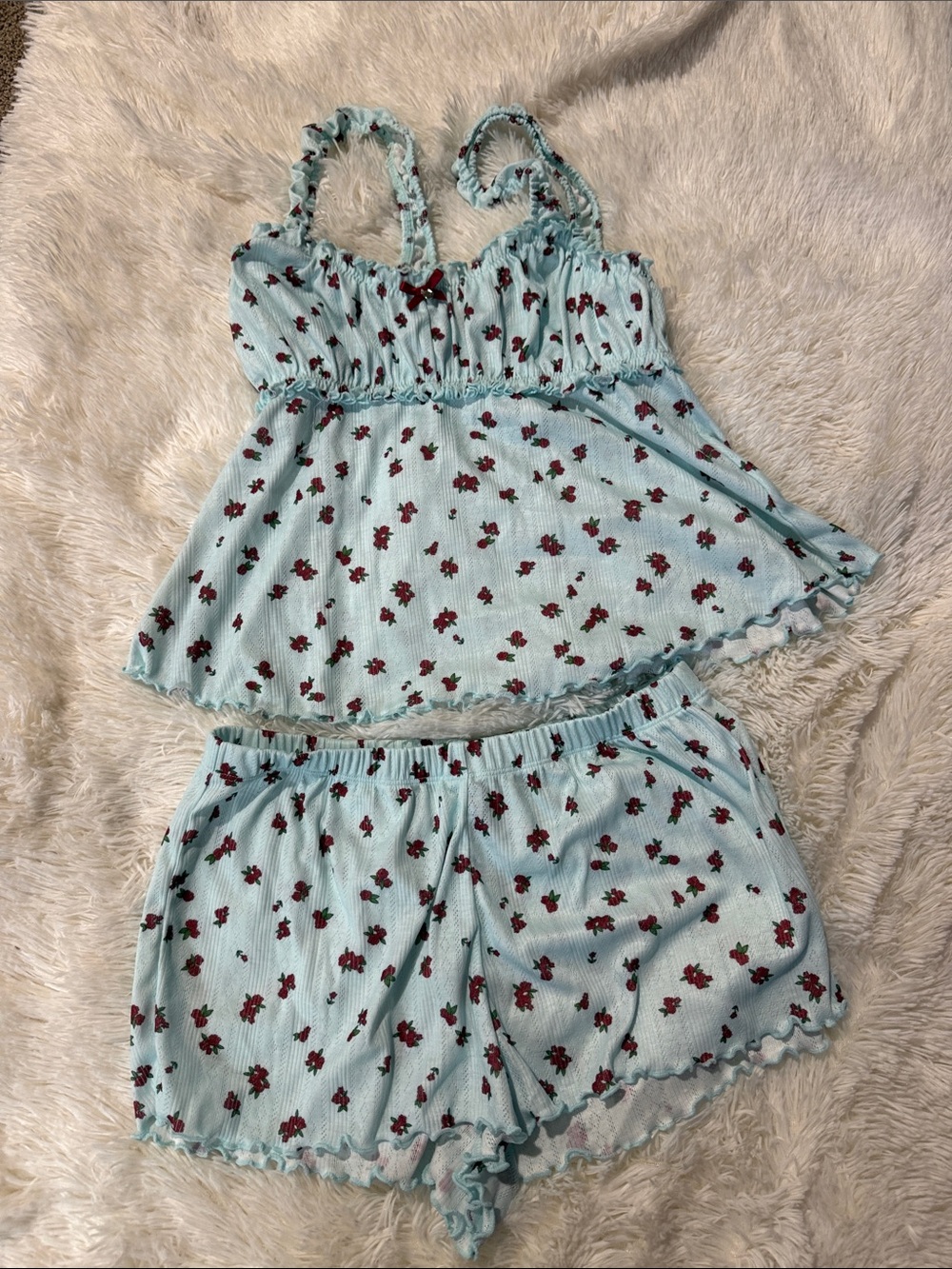 Adore Me Light Blue Floral Ruffled Cami & Shorts Pajama Set